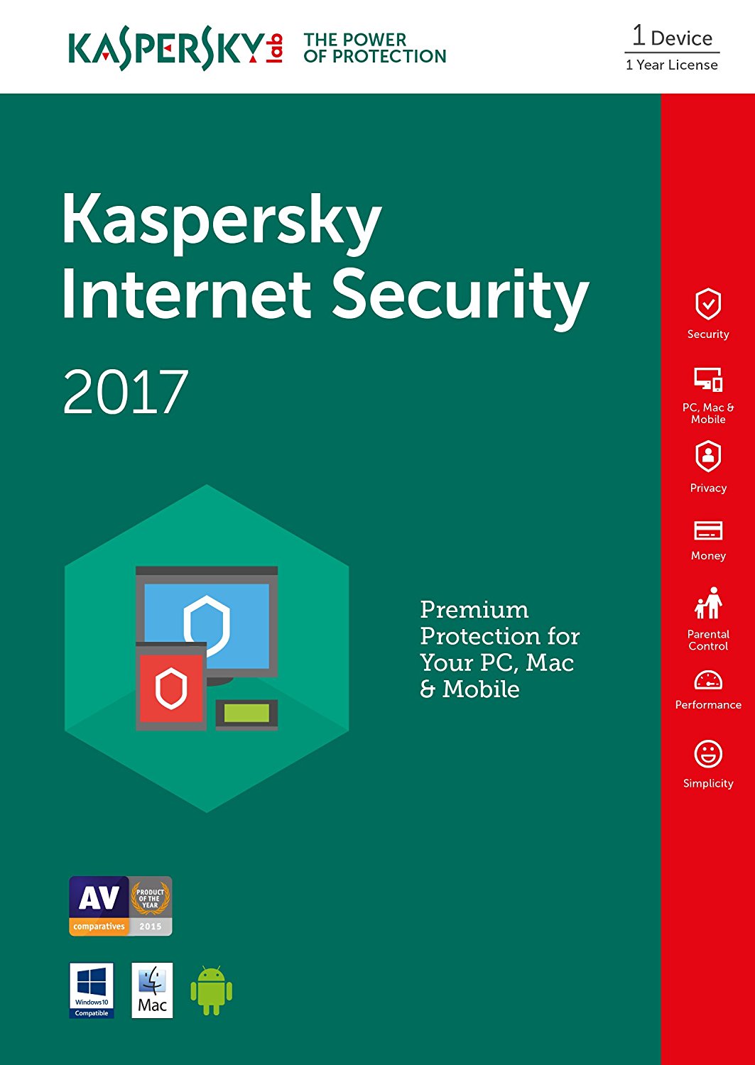 Kaspersky Internet Security 2017, 1 Year, 1 PC digital for Windows, Mac