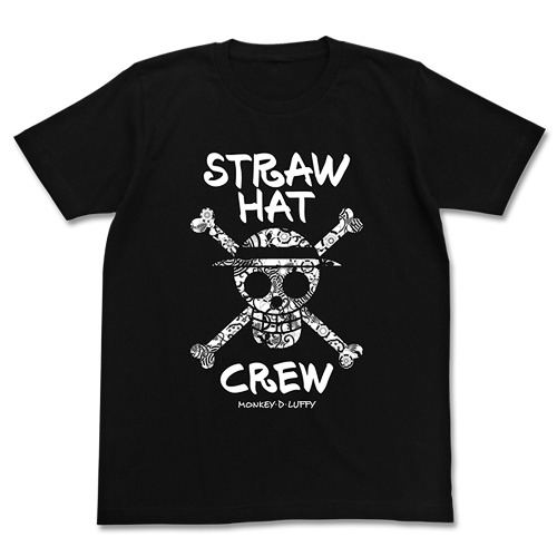 One Piece Straw Hat Skull Flower Pattern T-shirt Black (L Size) image 1