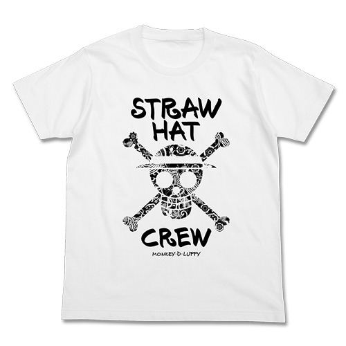 One Piece Straw Hat Skull Flower Pattern T-shirt White (L Size)