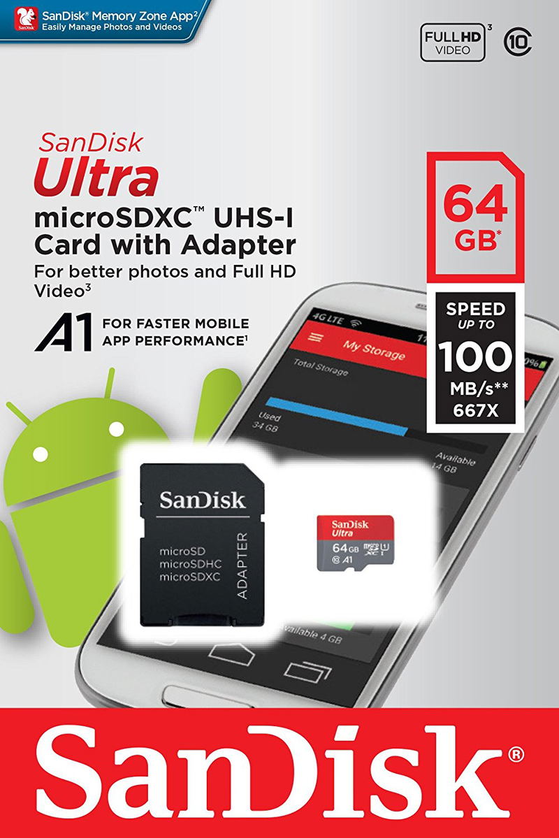 SanDisk Ultra microSDXC 64GB Kit, 100MB/s, UHS-I A1/Class 10 image 2