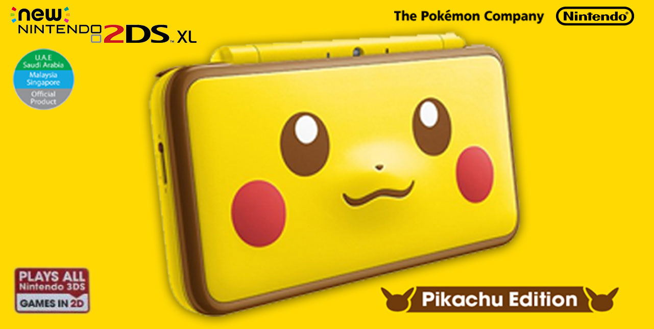 New Nintendo 2DS XL Pikachu Edition in newest Yellow Bundle,Game, 16gb memory, AR Cards