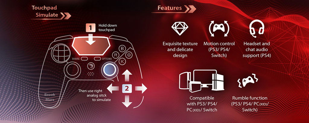 Brook Mars Wired Controller for PS3/PS4/Switch for PC, PS3, PS4, NSW