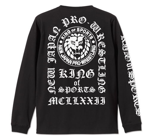 New Japan Pro-Wrestling - Lion Mark Long Sleeve T-shirt Old English Ver. Black (XL Size) image 2