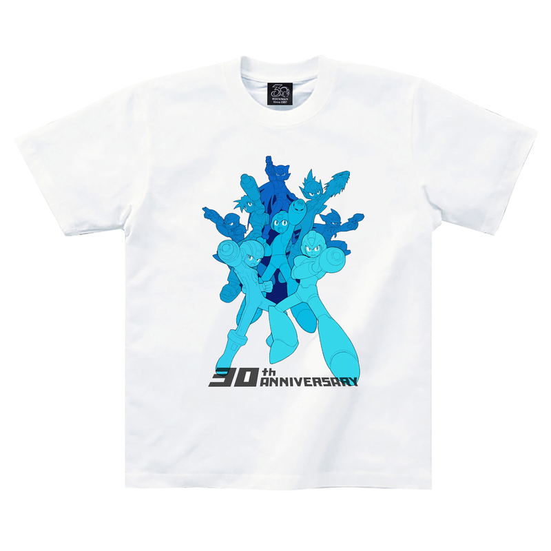 Rockman 30th Anniversary Art T-shirt Blue Gradation (S Size) image 1