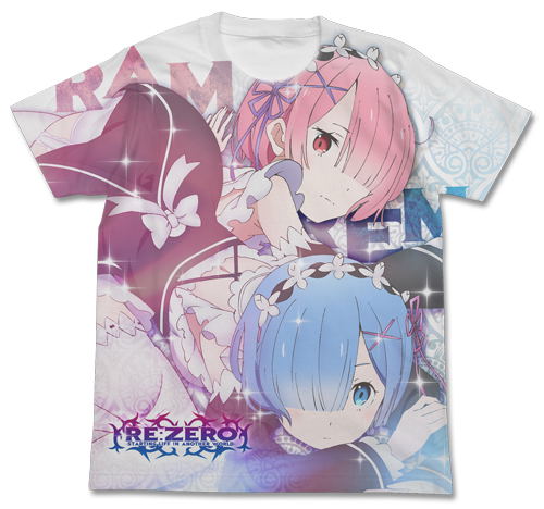 Re:Zero Starting Life In Another World - Ram & Rem Full Graphic T-shirt White (L Size) image 1