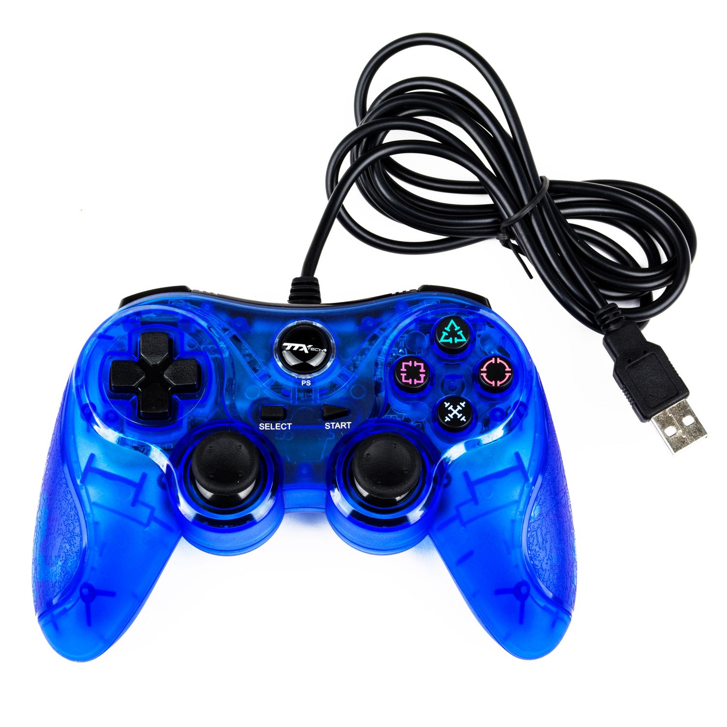 TTX Tech Universal Wired Controller for PlayStation PC (Blue) for Windows, PlayStation