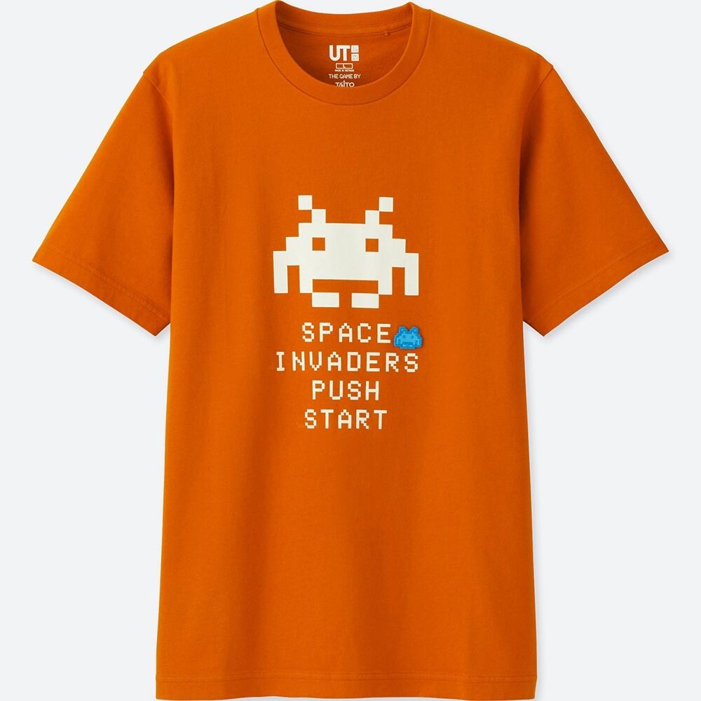 UT Taito Museum - Space Invaders Start Men's T-shirt Orange (XL Size)