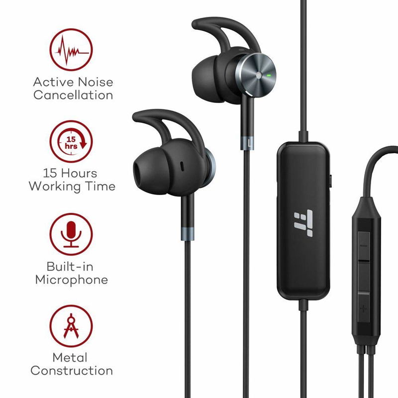 TaoTronics Active Noise Cancelling Headphones, Wired Earphones In Ear Corded Earbuds With 15 Hours Playtime And Built-in Microphone (Noise Reduction, Aluminum Alloy Construction) image 4
