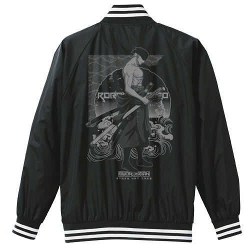 One Piece - Zoro Sukajan Style Nylon Jacket Black x White (XL Size)