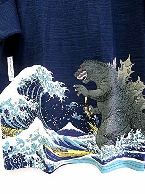Mt. Fuji And Giant Monster Godzilla T-shirt Navy (XXL Size)_