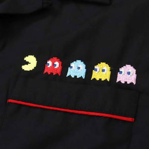 Pac-Man Game Center Embroidered Polo Shirt Black (S Size)_