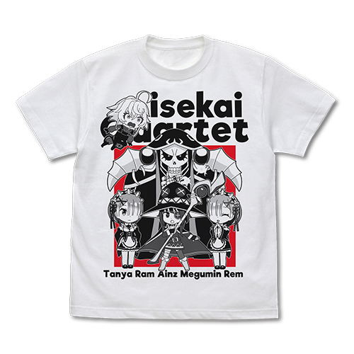 Isekai Quartet - Tanya, Ram, Ainz, Megumin, Rem T-shirt White (XL Size) image 1