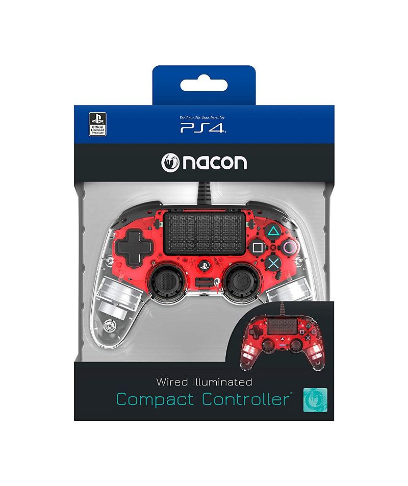 Nacon Wired Illuminated Compact Controller for PlayStation 4 (Red) for  PlayStation 4, Playstation 4 Pro