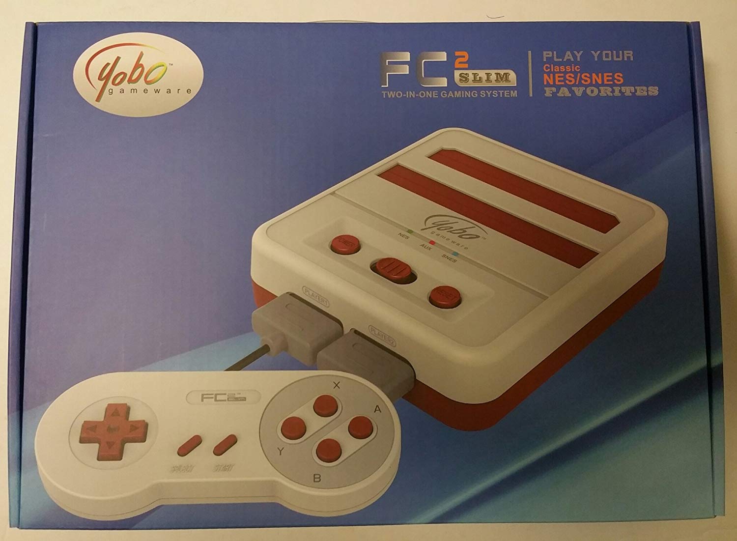 Yobo FC2 Slim 2-in-1 Gaming System for NES / SNES (Red x White)