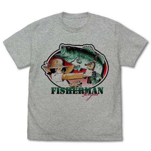Fisherman Sanpei - Sanpei And Black Bass T-shirt Mix Gray (XL Size)