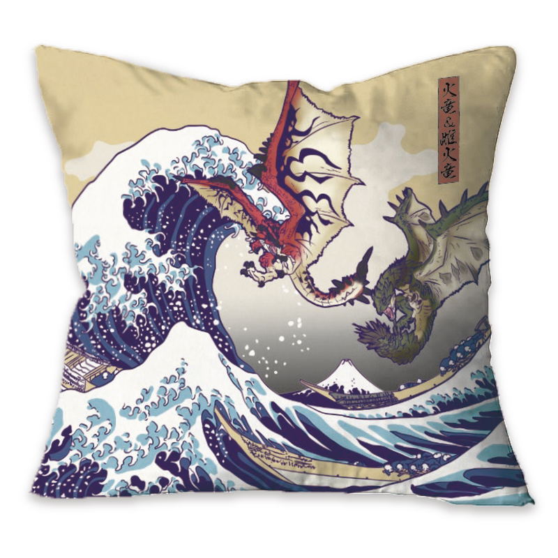 Monster Hunter Ukiyoe Cushion: Rathalos And Rathian x Mount Fuji image 1