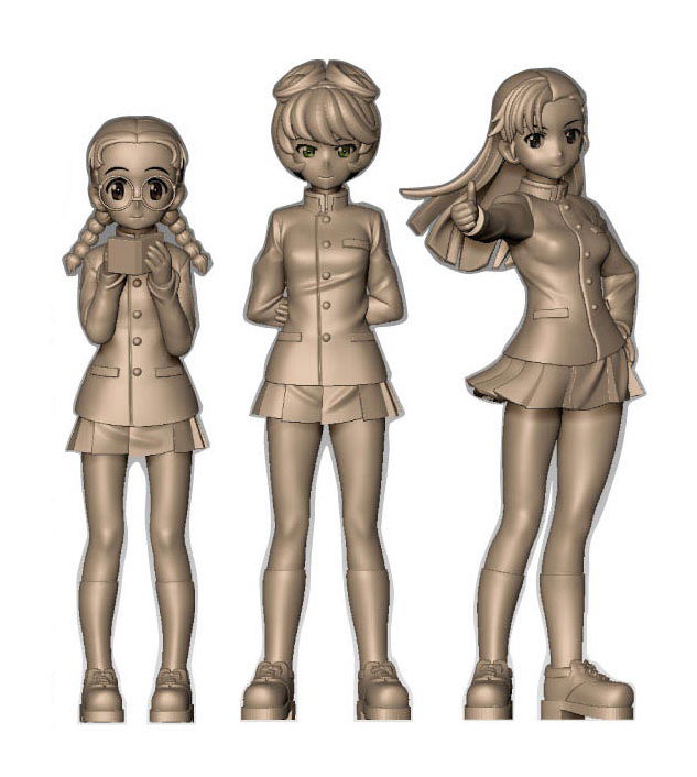 Girls und Panzer das Finale 1/35 Scale Unpainted Model Kit: Chihatan Academy Figure Set School Uniform Ver. image 1