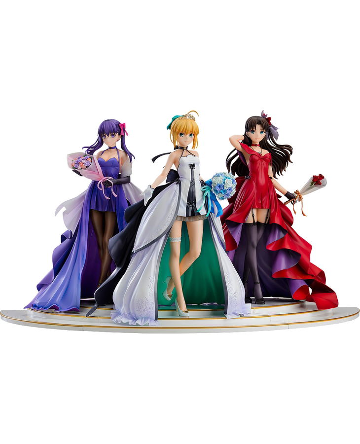Fate/stay night ~15th Celebration Project~ 1/7 Scale Pre-Painted Figure: Saber, Rin Tohsaka and Sakura Matou ~15th Celebration Dress Ver.~ Premium Box image 1