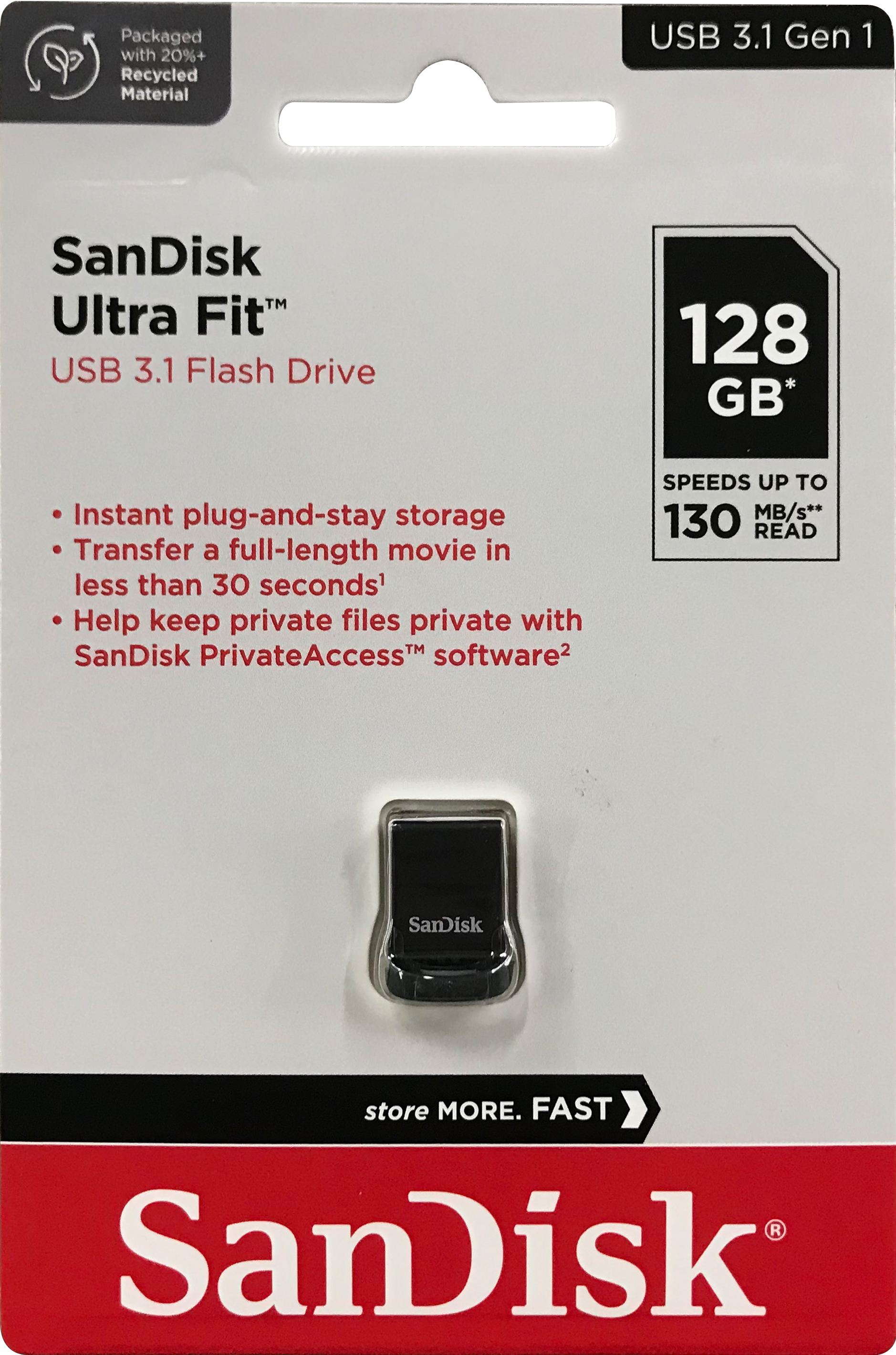 Derfra Løb Orient SanDisk Ultra Fit 128GB, USB 3.0