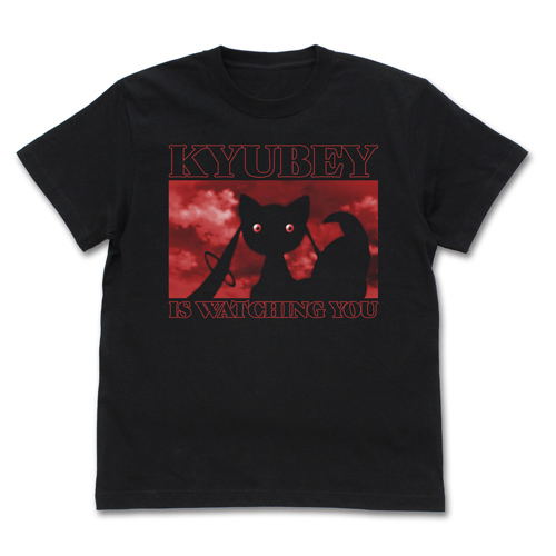 Magia Record: Puella Magi Madoka Magica Side Story - Kyubey Is Watching You T-shirt Black (S Size) image 1