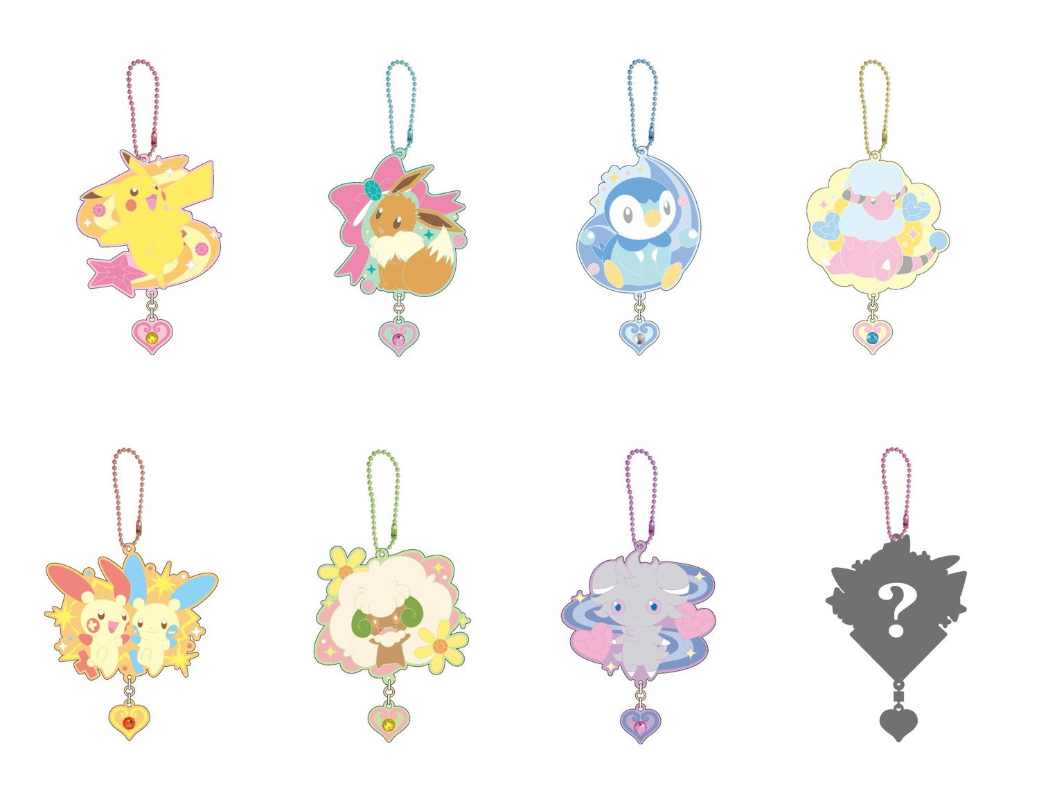 Pokemon Kirakira Jewel Rubber Mascot Set Of 8 Pieces