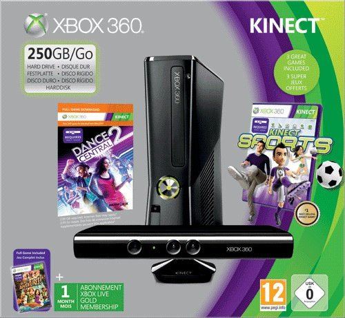 Xbox 360 250GB Console with Sensor (Includes Kinect Sports & Kinect Adventures Games) (Europe)