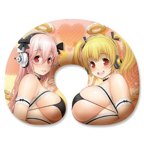 super sonico & super pochaco pofupofu neck pillow