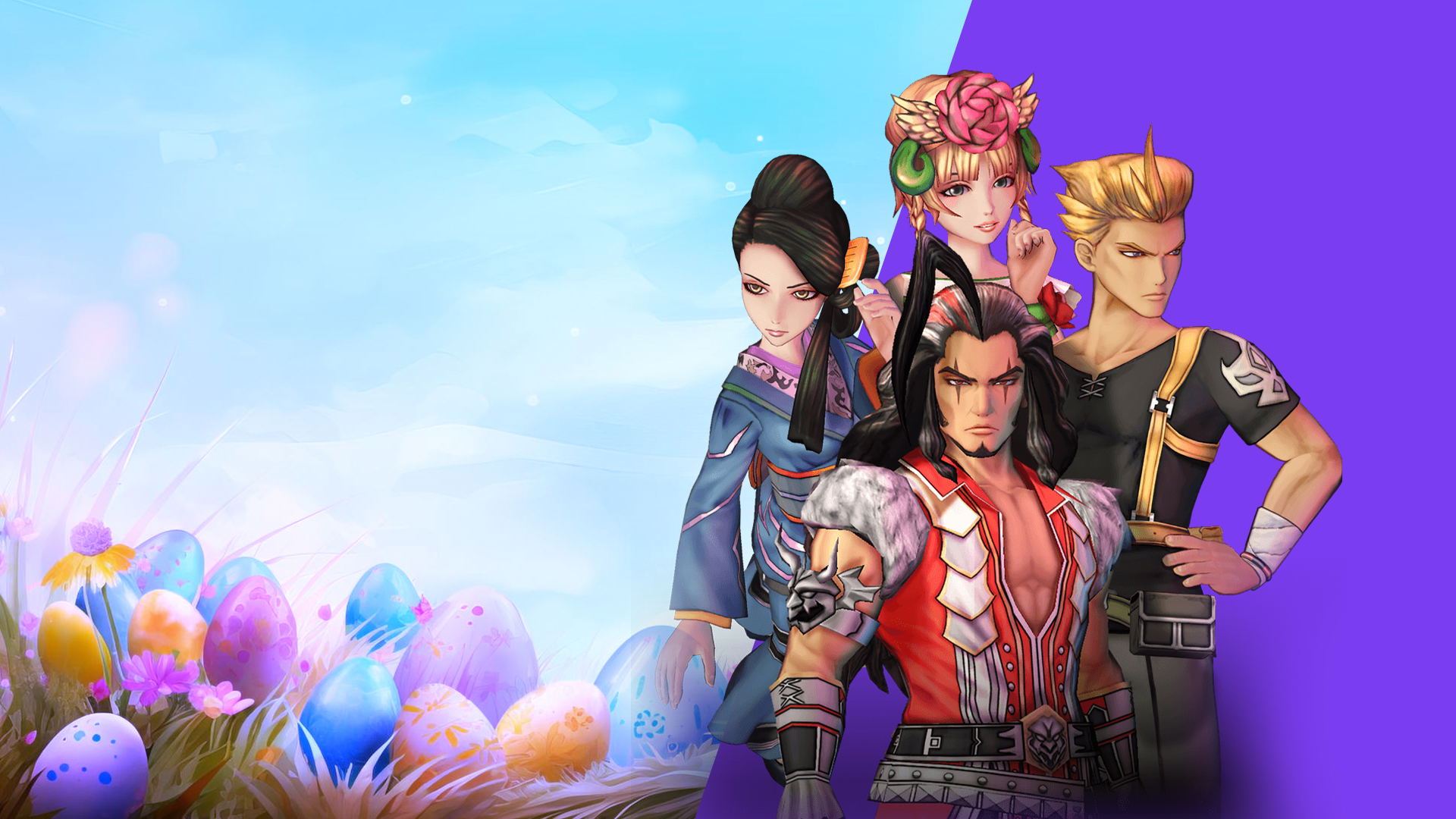 Playasia Easter Sale 2026: Easter eggs, games in a basket, anime characters, and up to 80% off H2 games.
